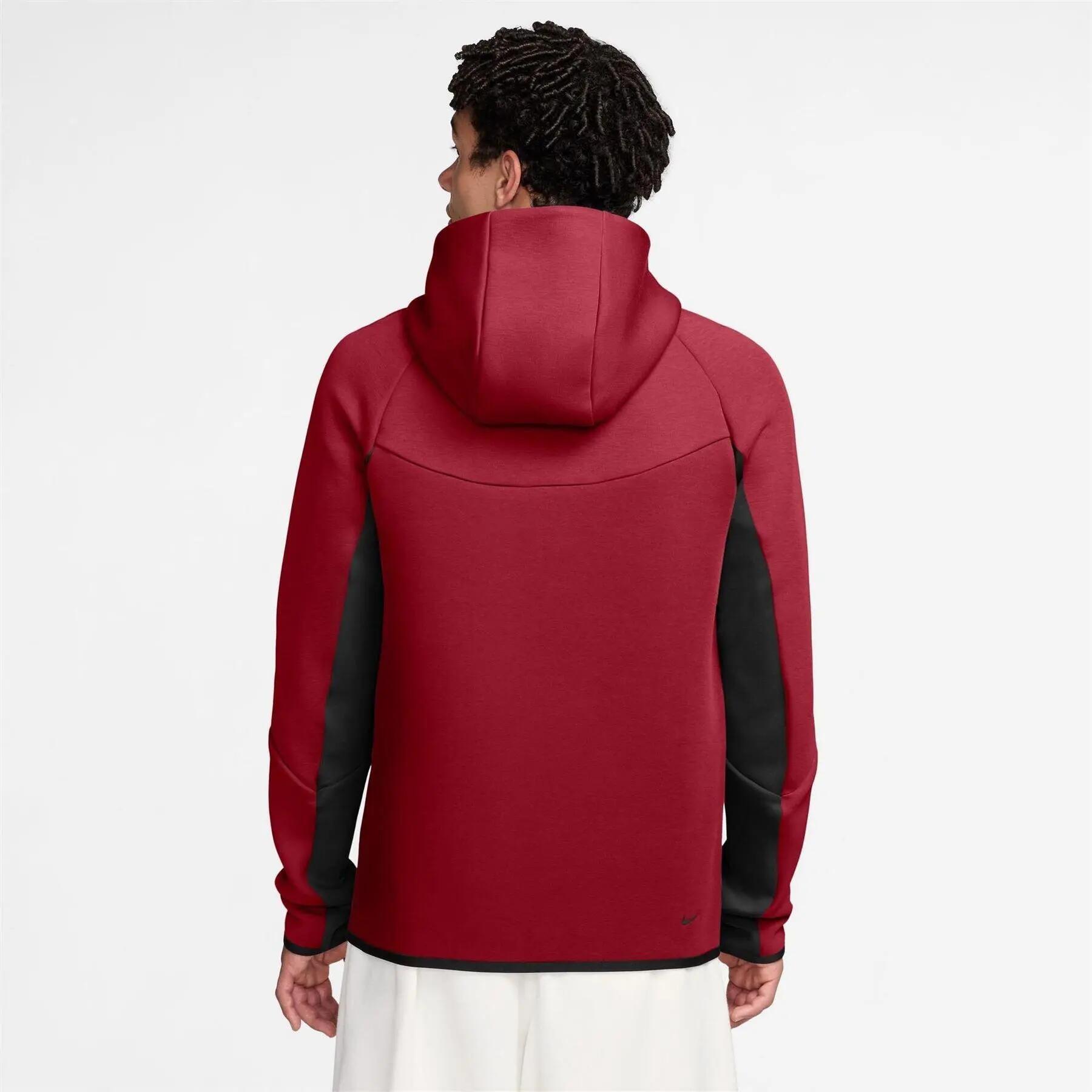 Felpa Con Cappuccio E Zip Intera Chevron Uomo Nike Tech Rosso Nero 2/5