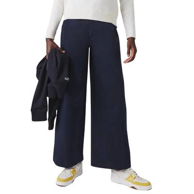 Lacoste dames broek met hoge taille en wijde pijpen marineblauw