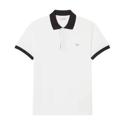 Polo Blanco Lacoste de Canalé en Contraste de Colores de Corte Clásico