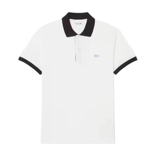 Polo Blanco Lacoste de Canalé en Contraste de Colores de Corte Clásico