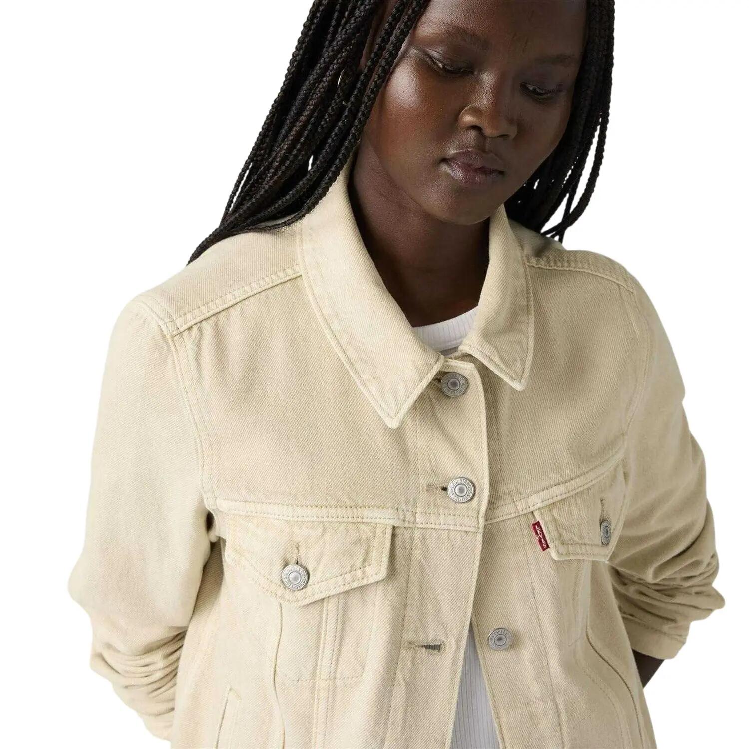 Womens/Ladies Denim Trucker Jacket (Beige) 5/5