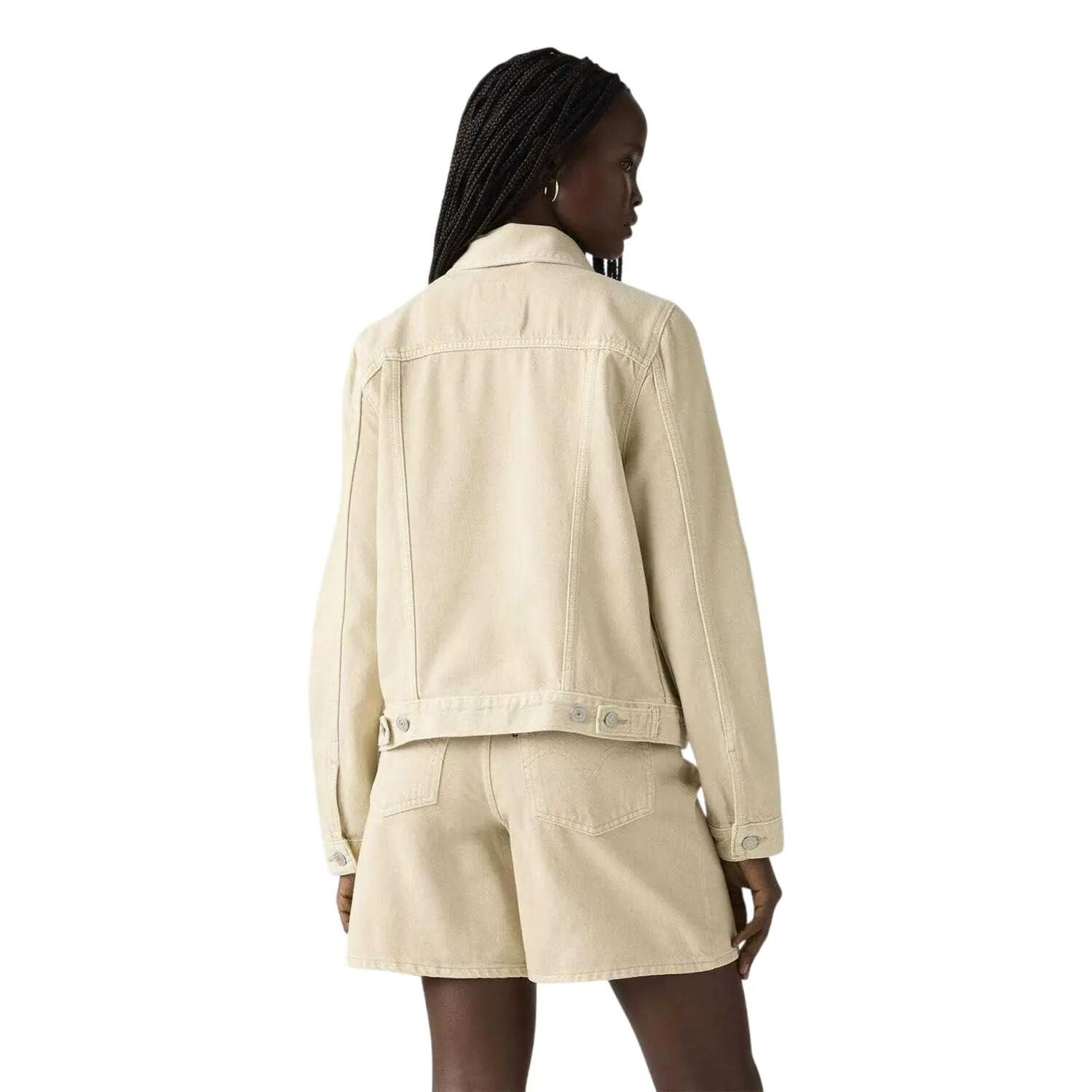 Womens/Ladies Denim Trucker Jacket (Beige) 4/5