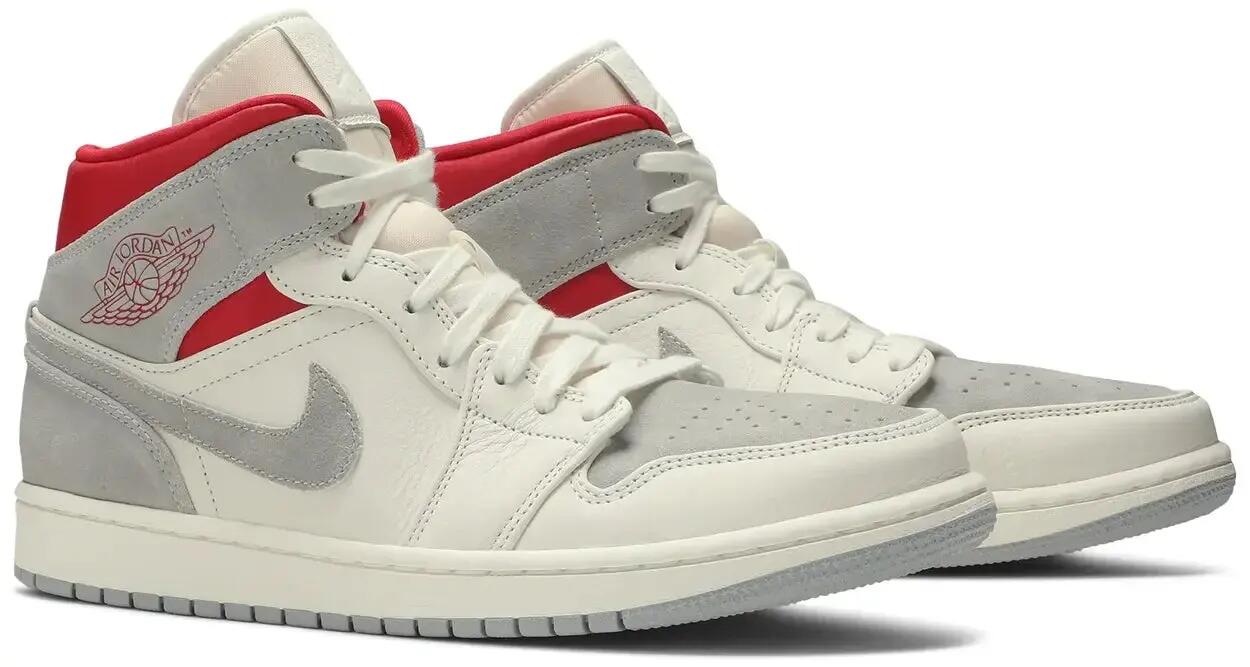 Herren - Walking-Schuhe - Mid-Top - Jordan 1 Mid - Sail/Rot 5/5