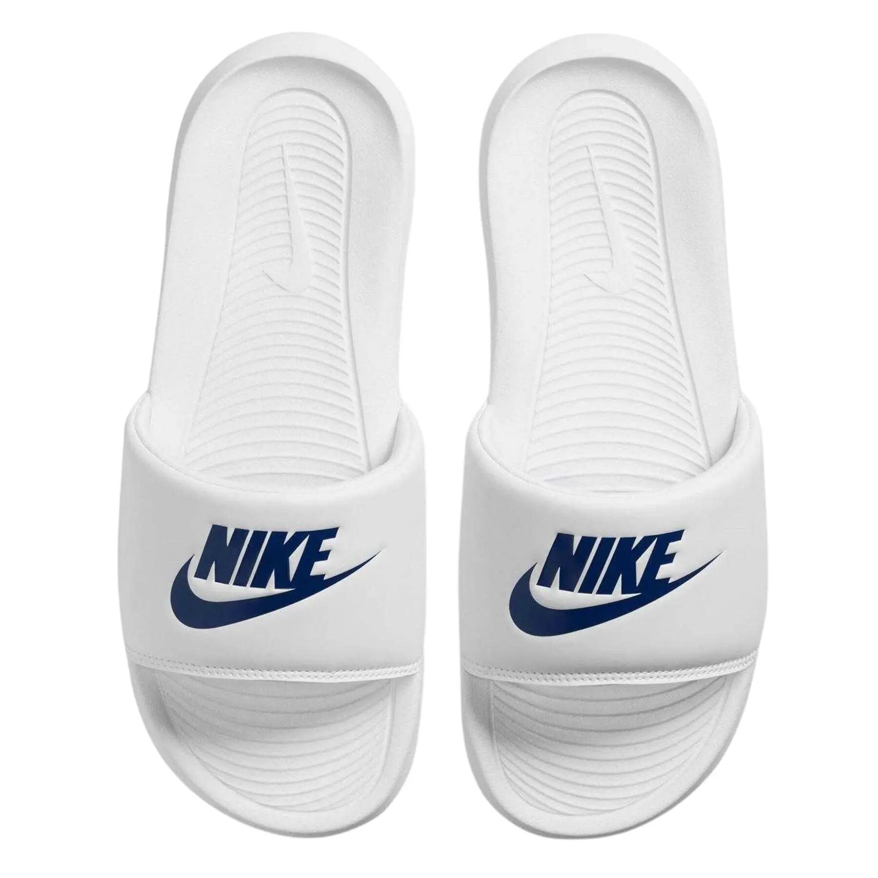 Mens Victori One Shower Slides (White/Royal Blue) 3/4
