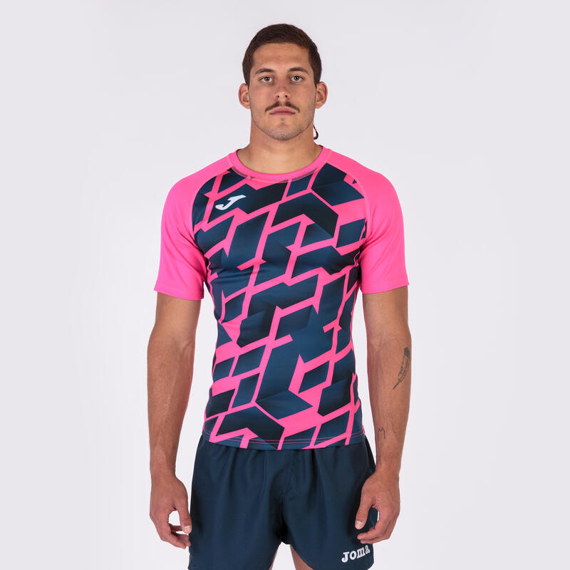 Maillot manches courtes rugby Homme Joma Myskin iii rose fluo bleu marine