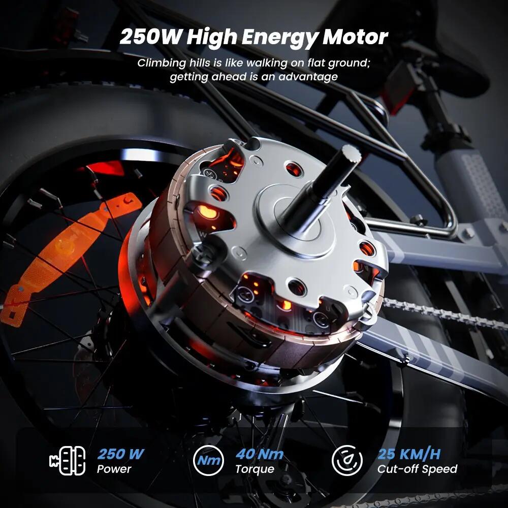 E-bike pieghevole EB8 20", 250 W, 48 V 15 Ah, 144 km, freni idraulici 7/9