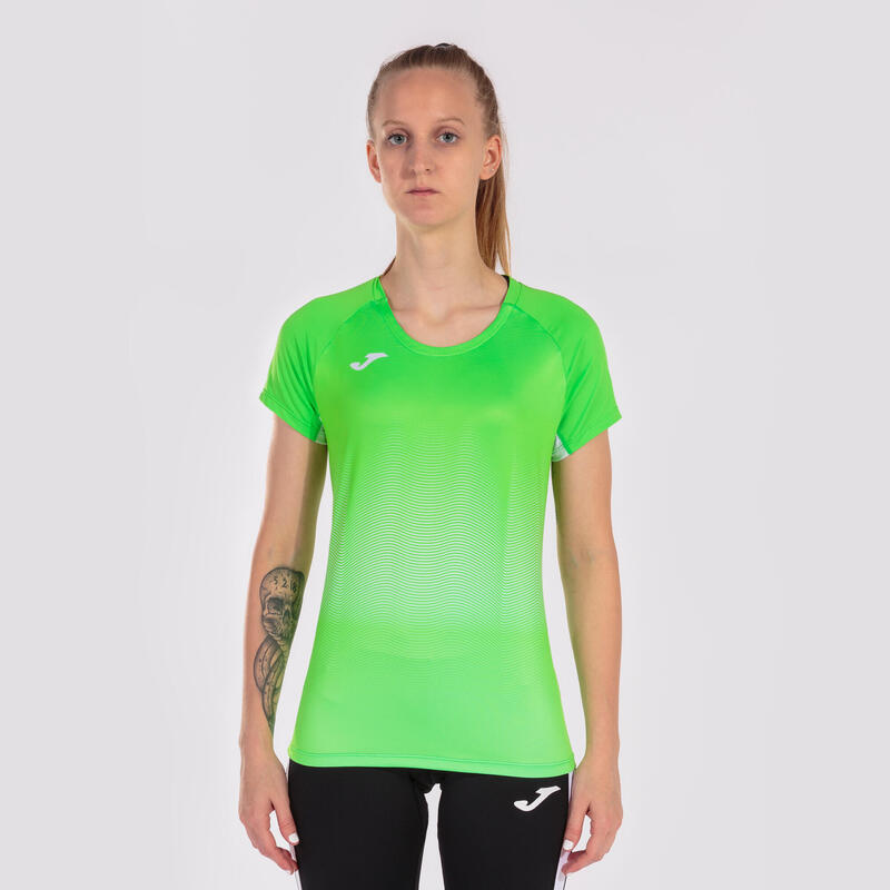 Maillot manches courtes running Fille Joma Elite vii vert fluo blanc