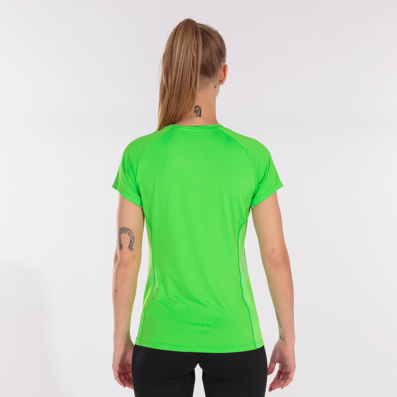 T-shirt manga curta running Mulher Joma Elite vii verde fluorescente branco