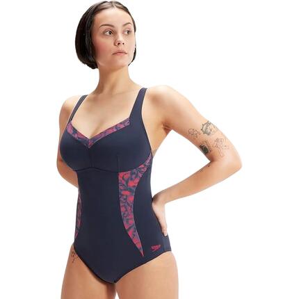 Maillot De Bain 1 Pièce Motif/style Floral Abstrait Femme (Bleu Marine / Rouge)