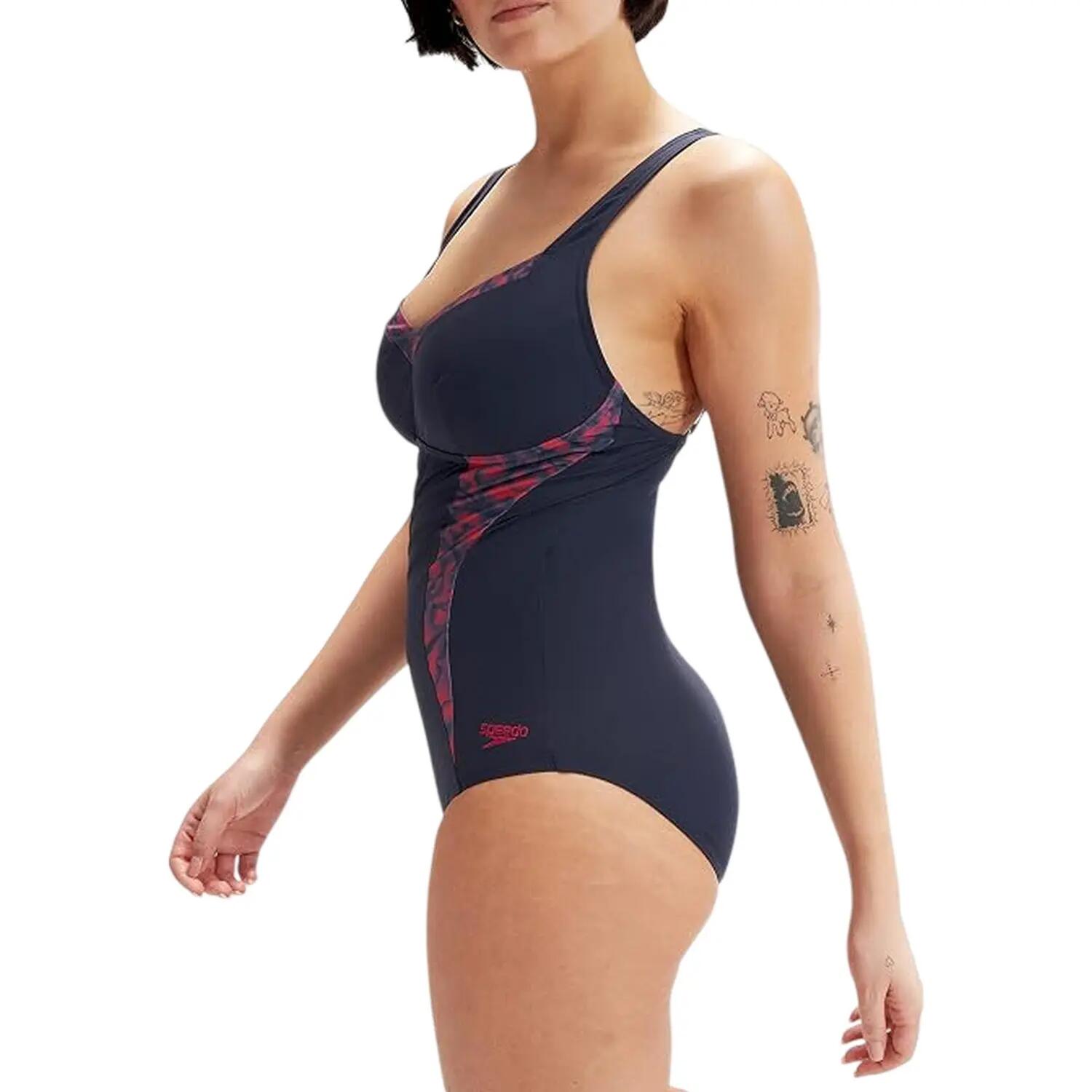 Costume Da Bagno Intero Astratto Floreale Donna Speedo Blu Navy Rosso 4/4
