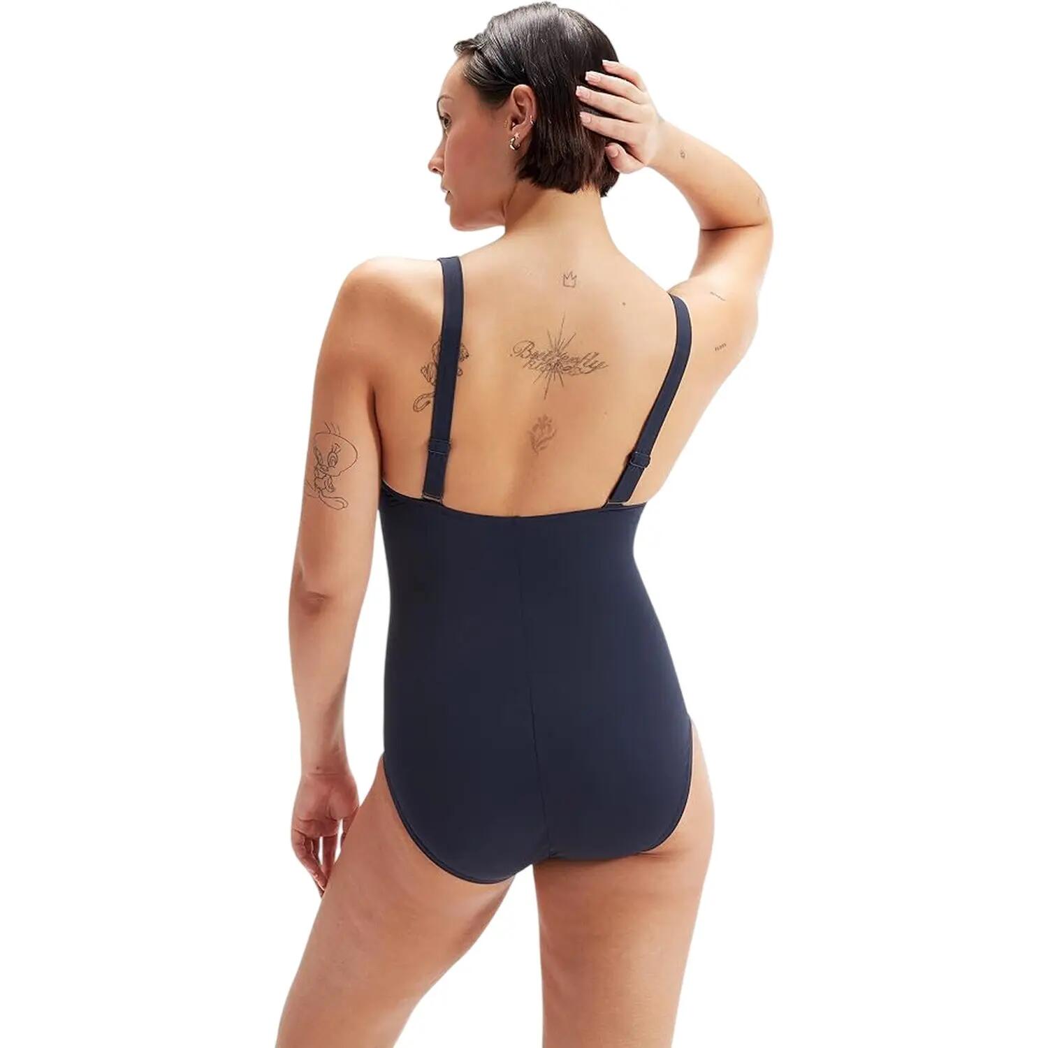 Costume Da Bagno Intero Astratto Floreale Donna Speedo Blu Navy Rosso 3/4
