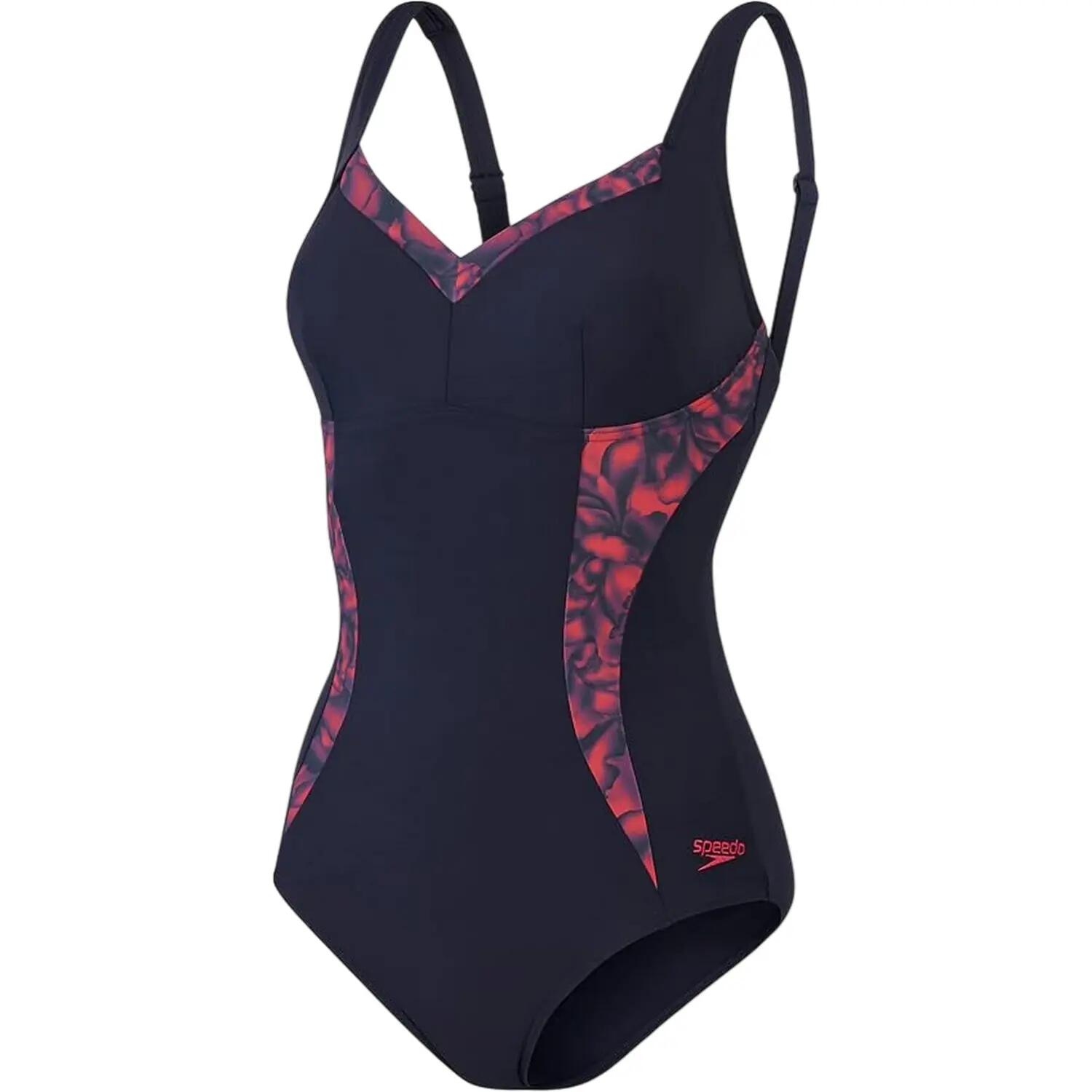 Costume Da Bagno Intero Astratto Floreale Donna Speedo Blu Navy Rosso 2/4