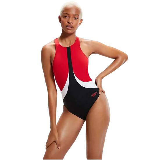 Badeanzug für Damen Schwarz/Rot