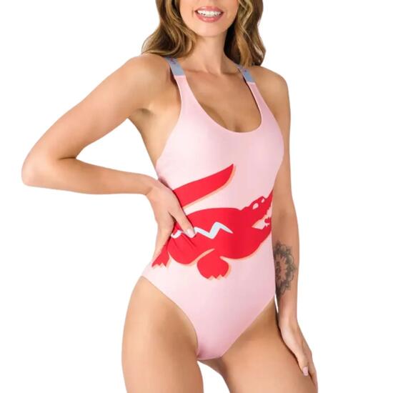 Maillot de bain une pièce Lacoste pour femme, sportif, rose