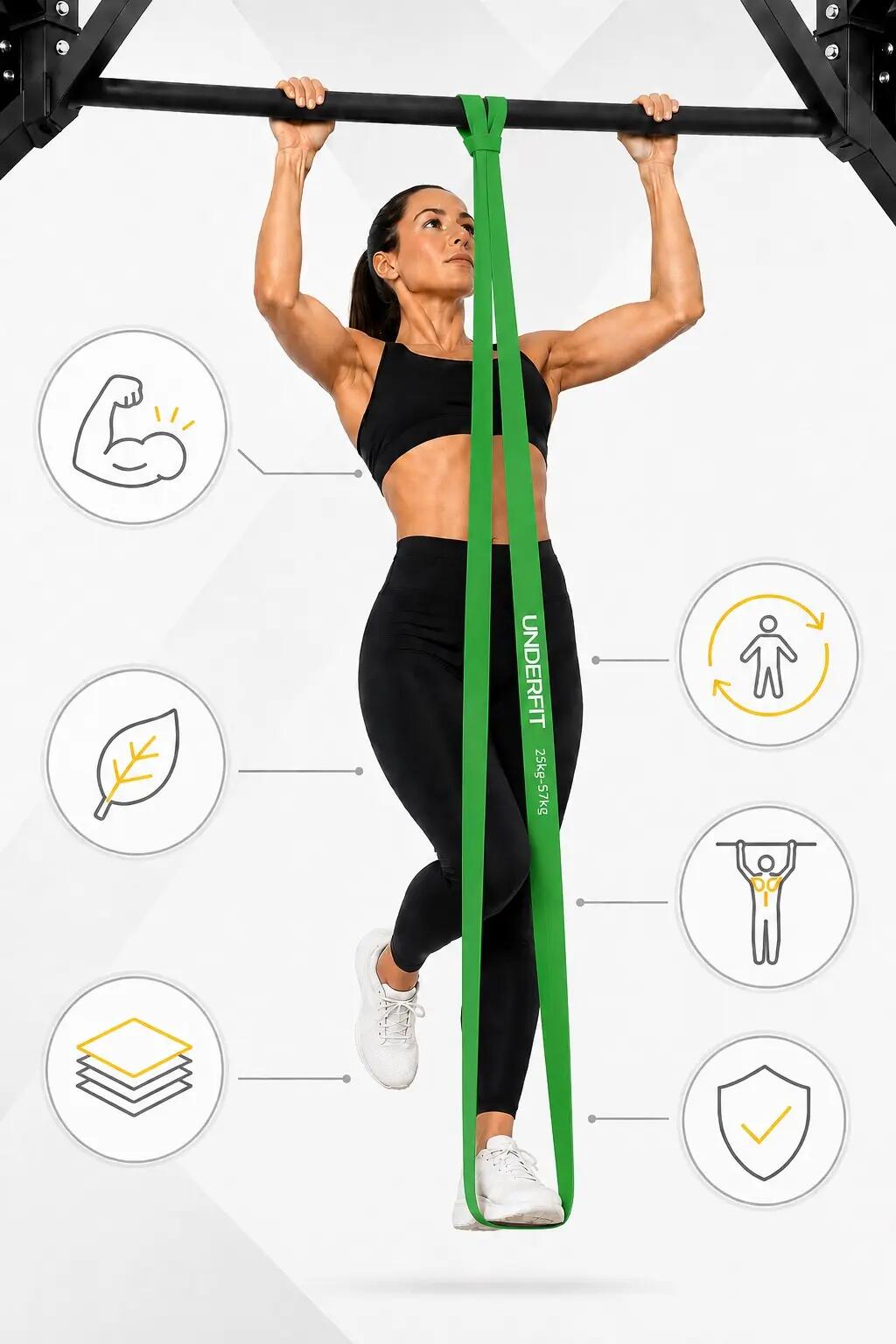 Guma do podciągania UNDERFIT Power Band Zielona 25-57 kg 2/7