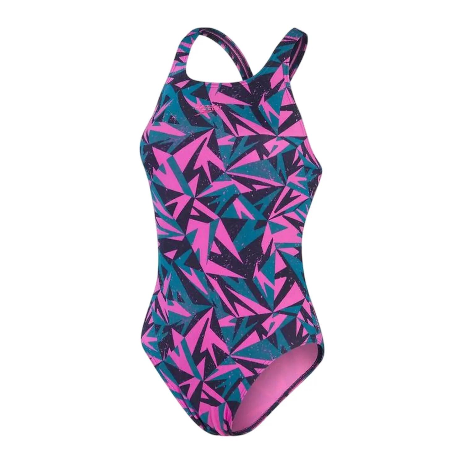 Womens/Ladies Hyper Boom Allover Medalist One Piece Swimsuit (Navy/Orchid) 2/4