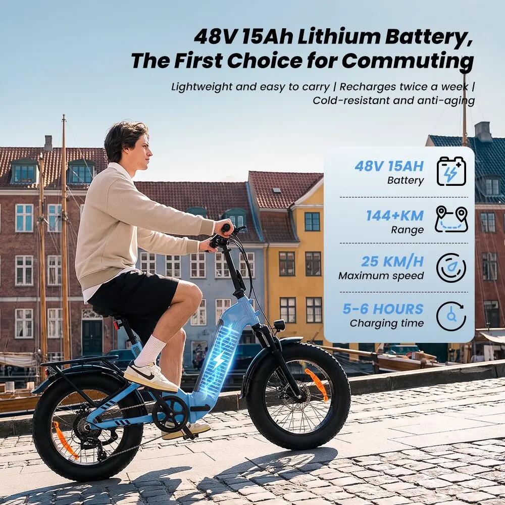EB8 opvouwbare elektrische fiets 20", 250 W, 48 V 15 Ah, 144 km 6/9