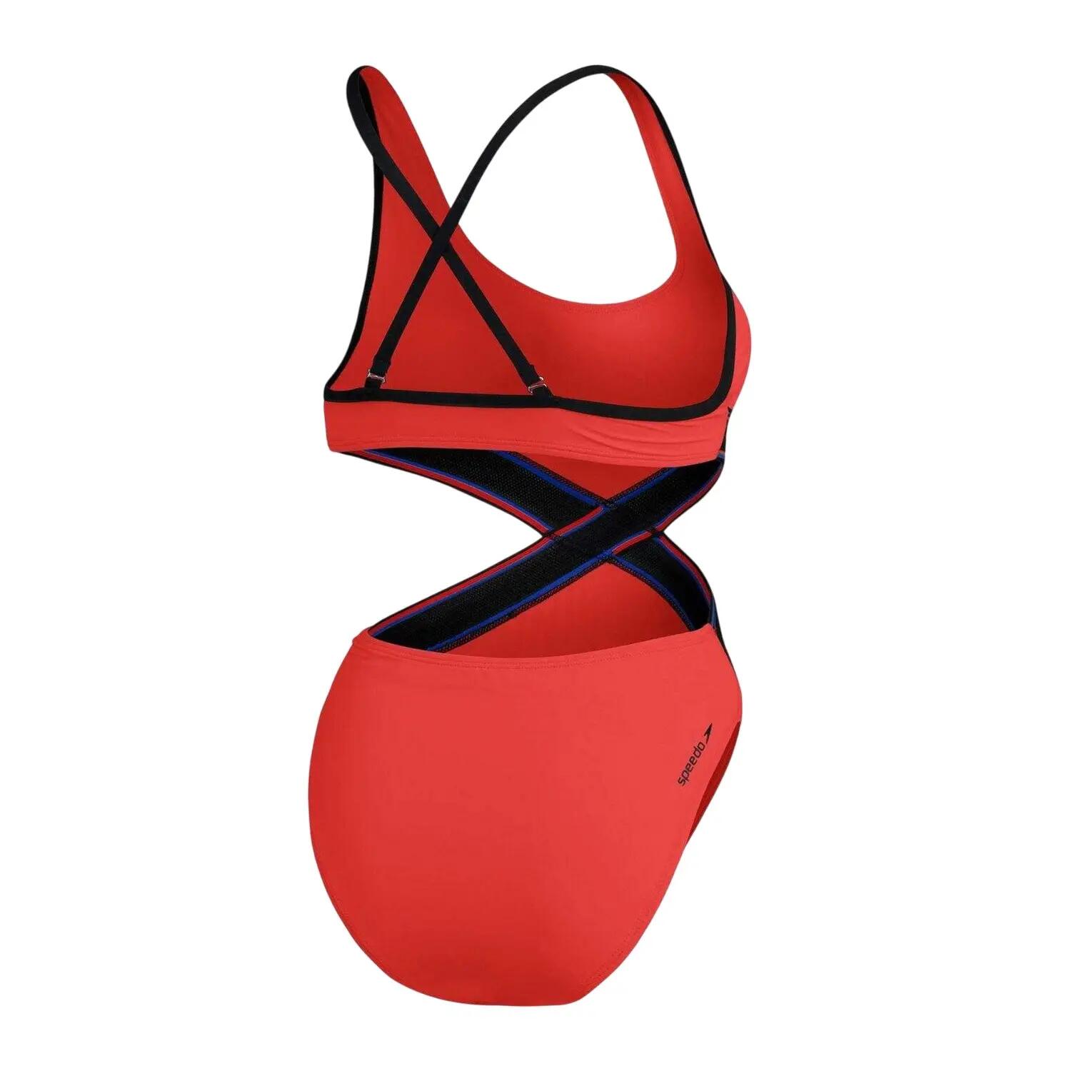 Womens/Ladies Cut Out One Piece Swimsuit (Red) 3/4