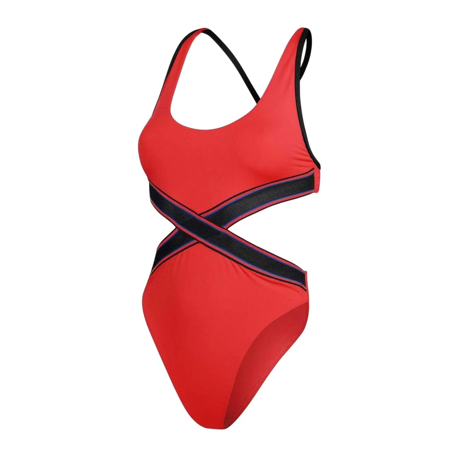 Womens/Ladies Cut Out One Piece Swimsuit (Red) 2/4