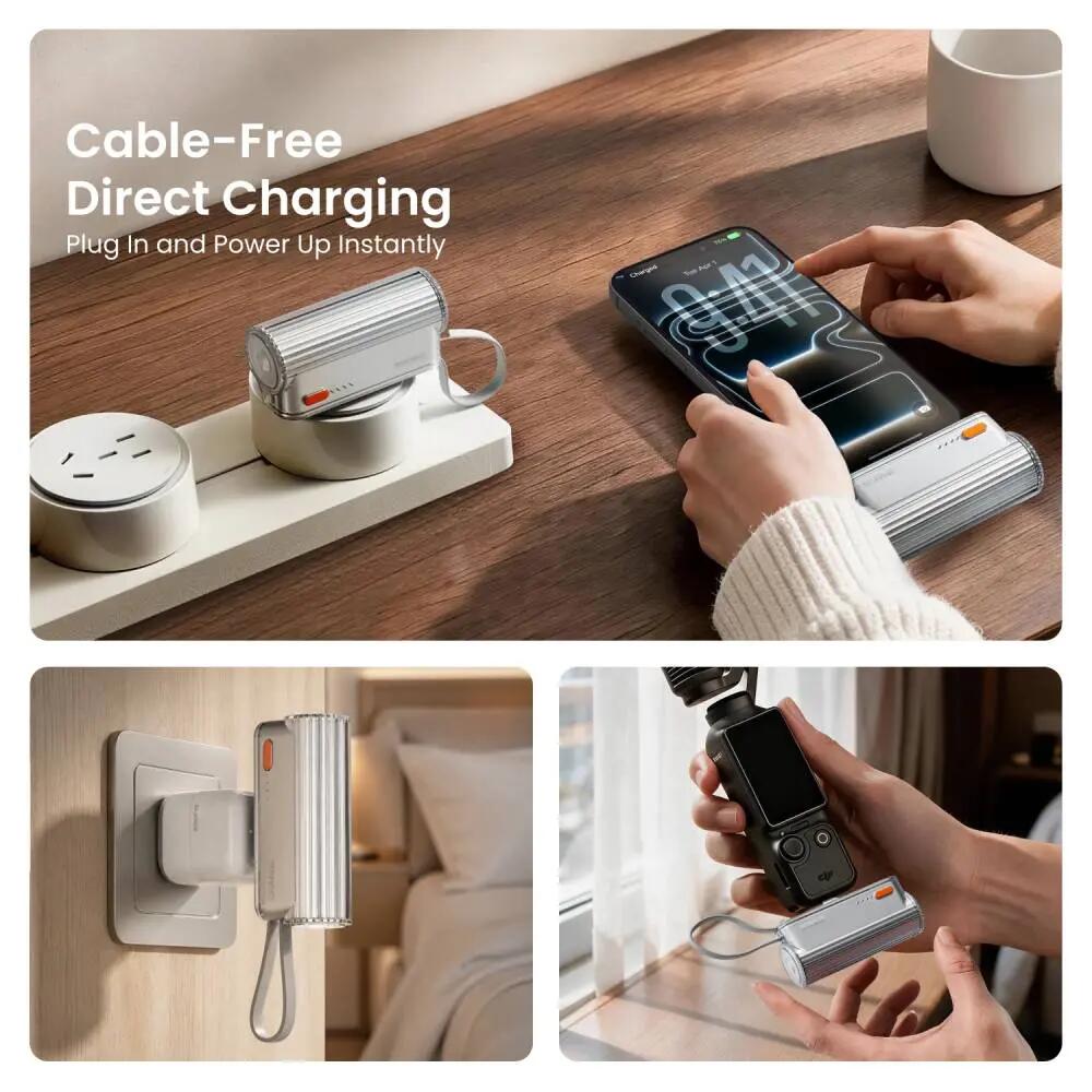 Flow Mini 2 Pro 5800mAh Powerbank mit fest verbautem Kabel, Silber 3/8