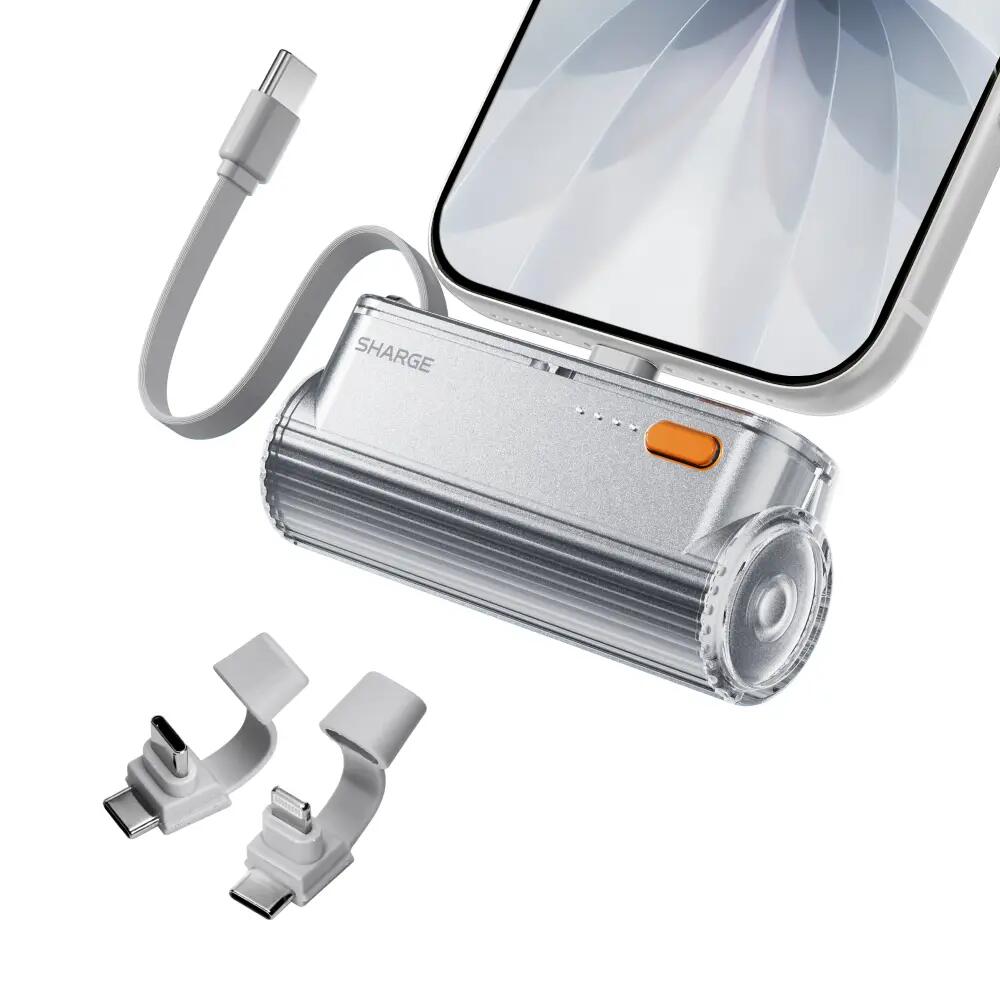 Flow Mini 2 Pro 5800mAh Powerbank mit fest verbautem Kabel, Silber 2/8