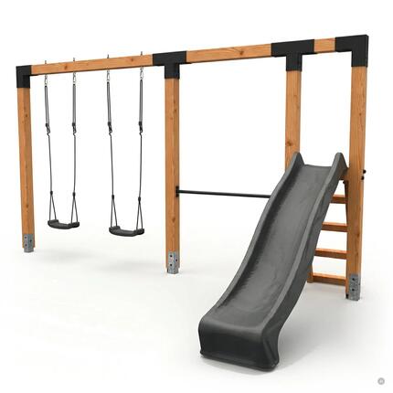 EXIT Linea Robust 110 doppelte Holzschaukel mit Reckstange und Rutsche