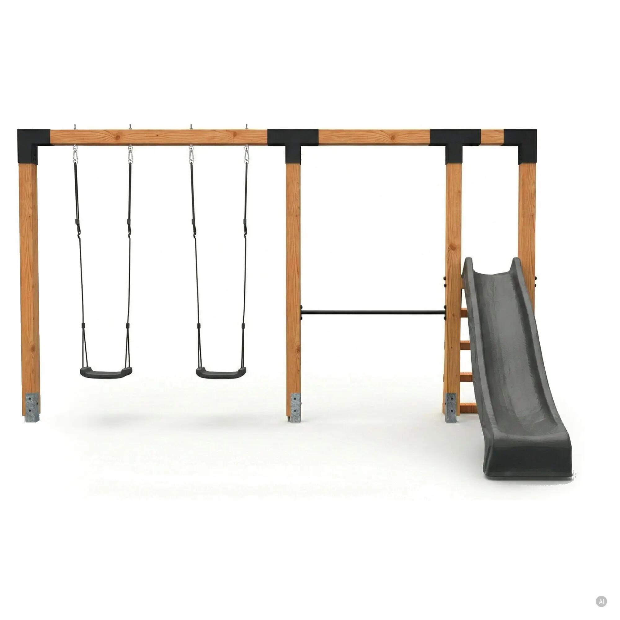 EXIT Linea Robust 110 doppelte Holzschaukel mit Reckstange und Rutsche 2/6