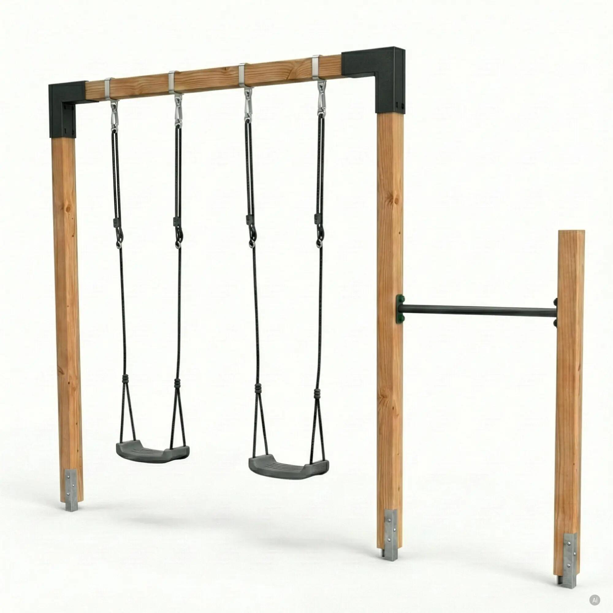 Linea 85 dubbele houten schommel met duikelrek 1/5