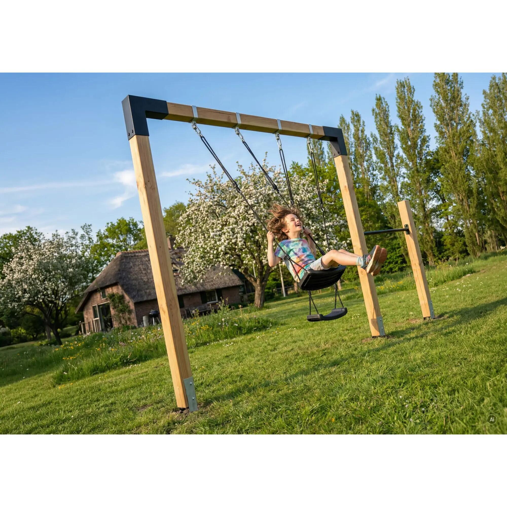 Linea 85 dubbele houten schommel met duikelrek 4/5
