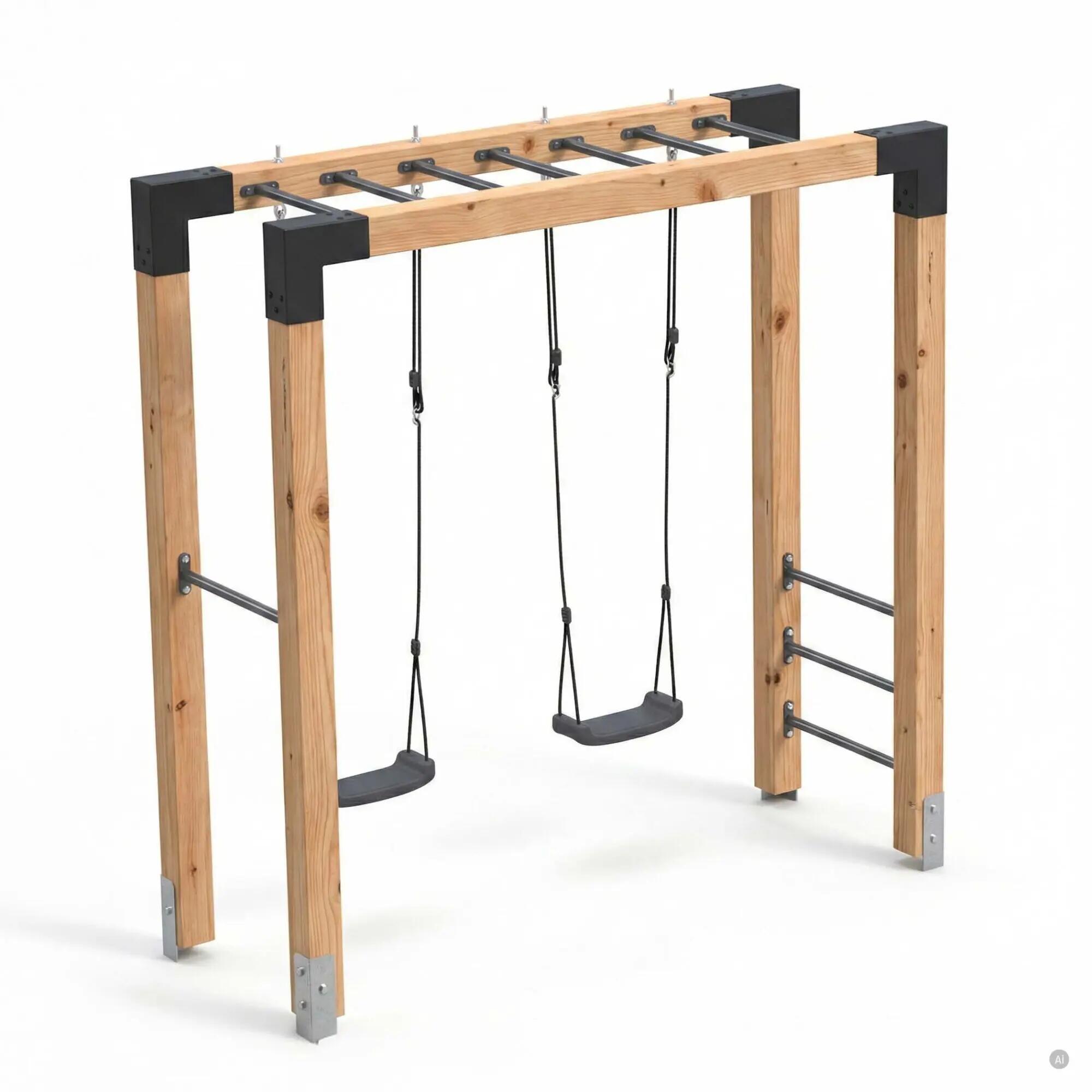 Linea Robust 110 houten monkeybar met dubbele schommel 6/7
