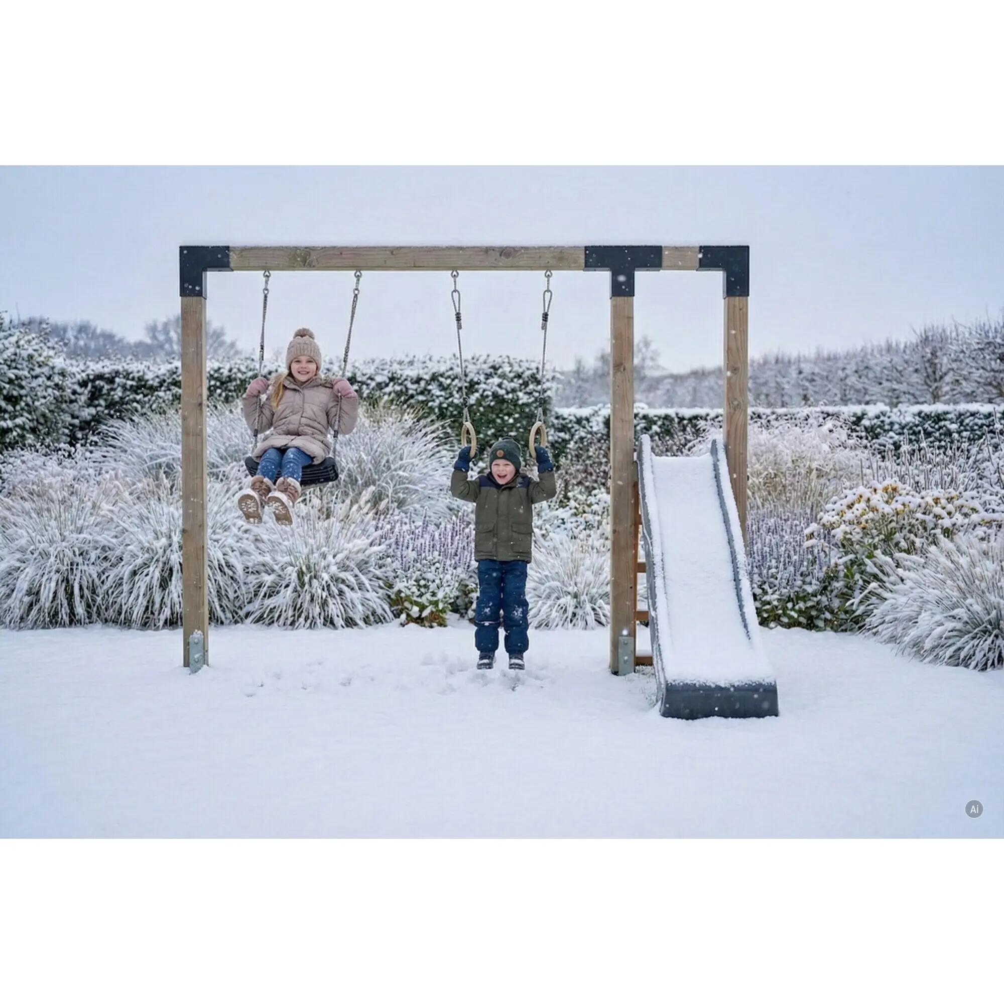 Linea Robust 110 balançoire en bois avec toboggan et anneaux de gymn 6/6