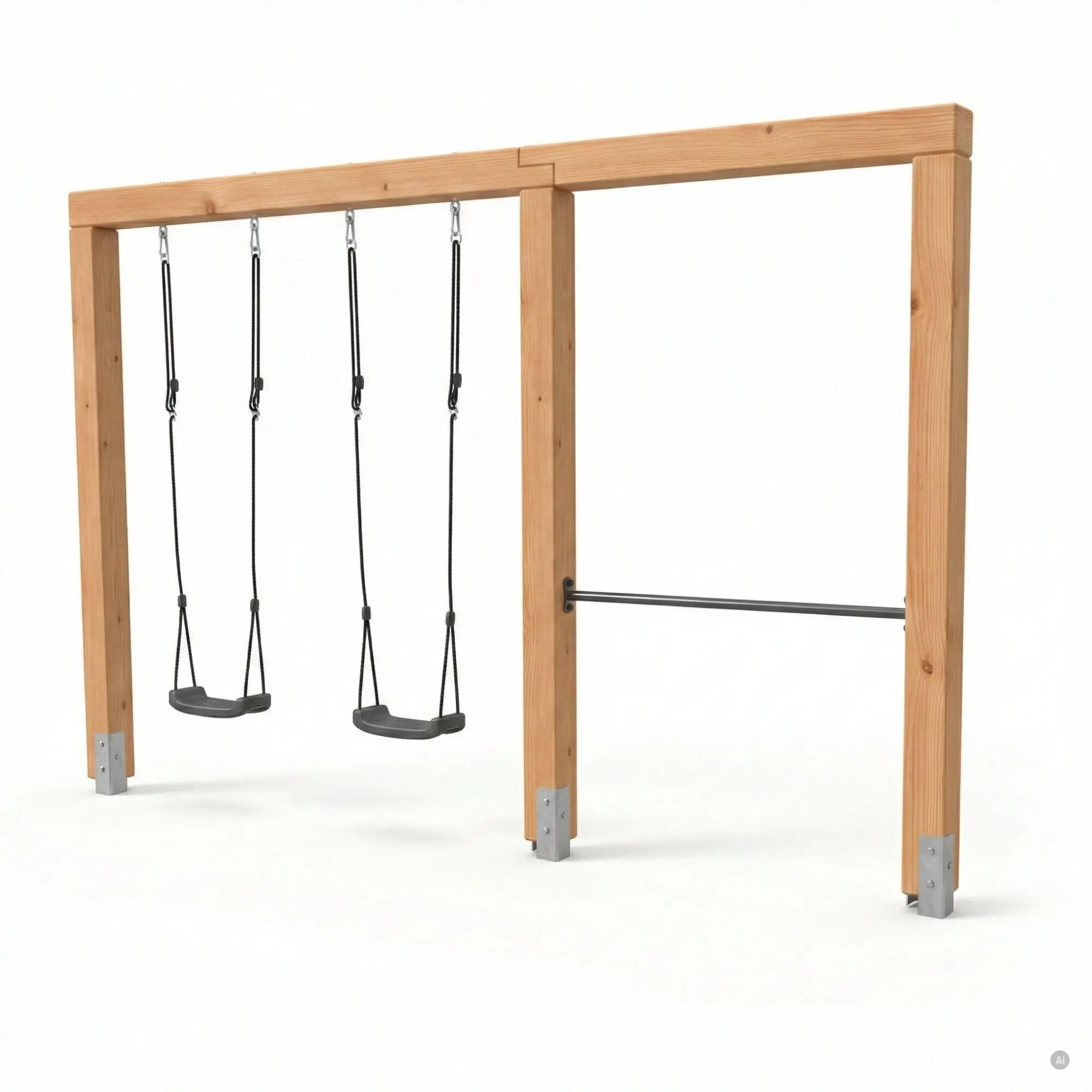 Linea Massiv 140 dubbele houten schommel met duikelrek 1/6