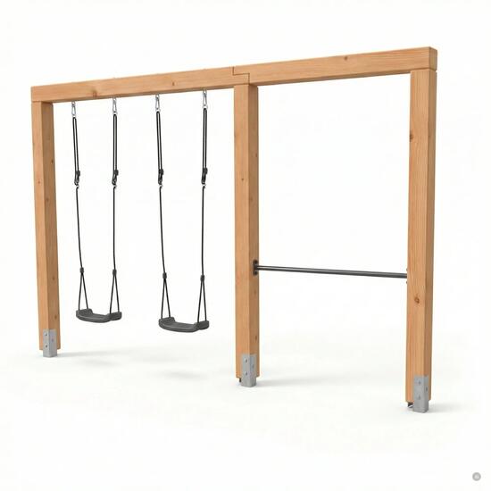 Linea Massiv 140 dubbele houten schommel met duikelrek