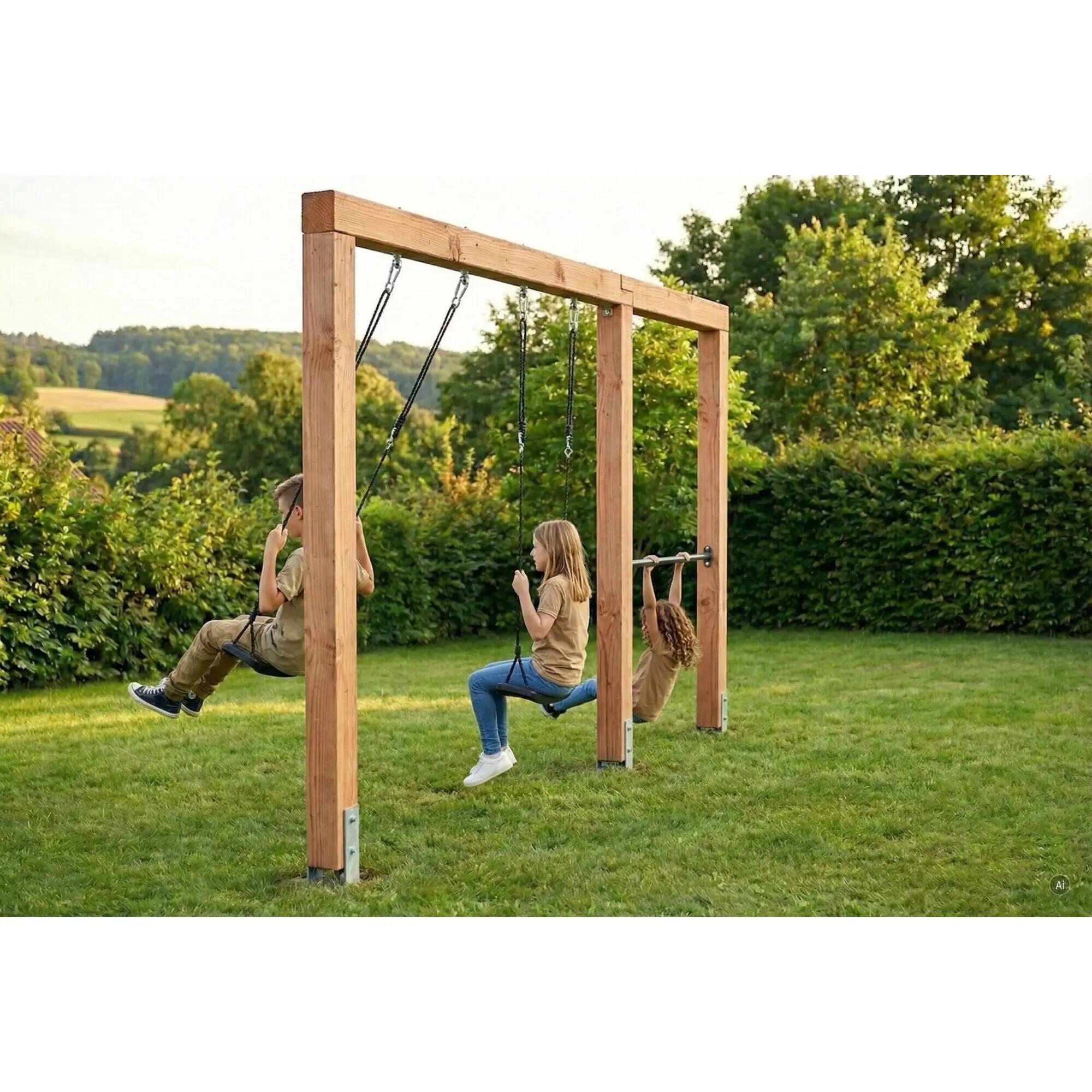 Linea Massiv 140 dubbele houten schommel met duikelrek 5/6