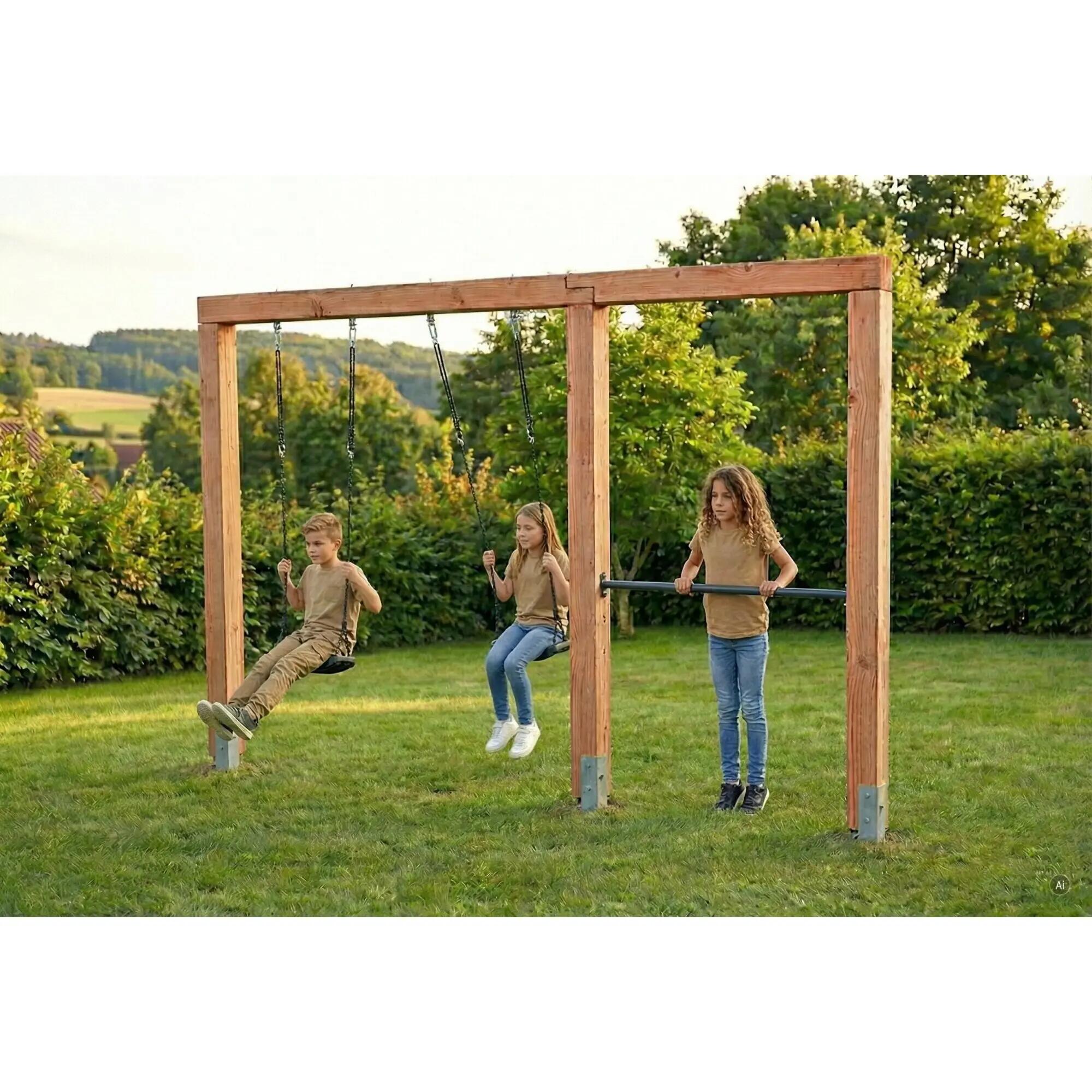 Linea Massiv 140 dubbele houten schommel met duikelrek 4/6