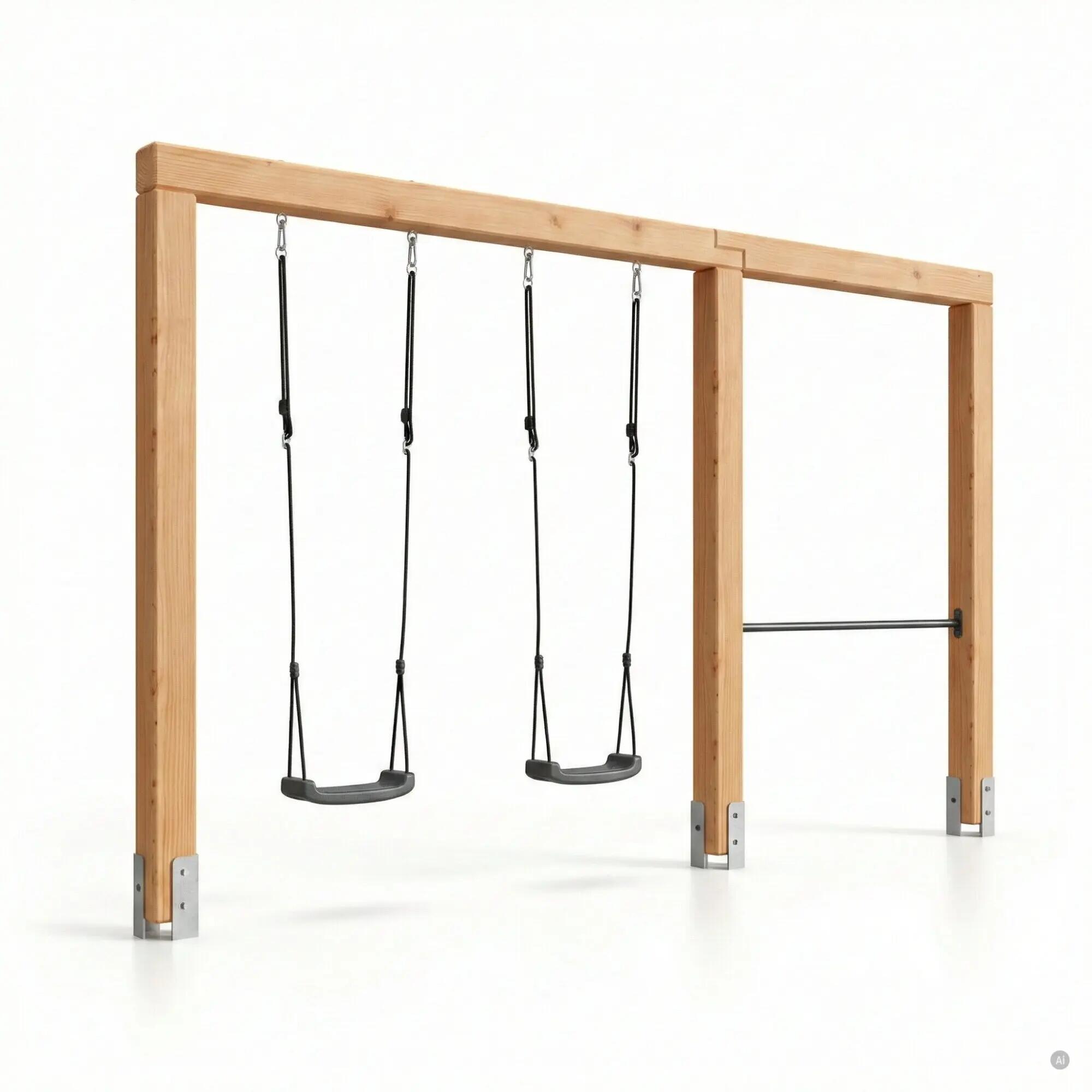 Linea Massiv 140 dubbele houten schommel met duikelrek 3/6