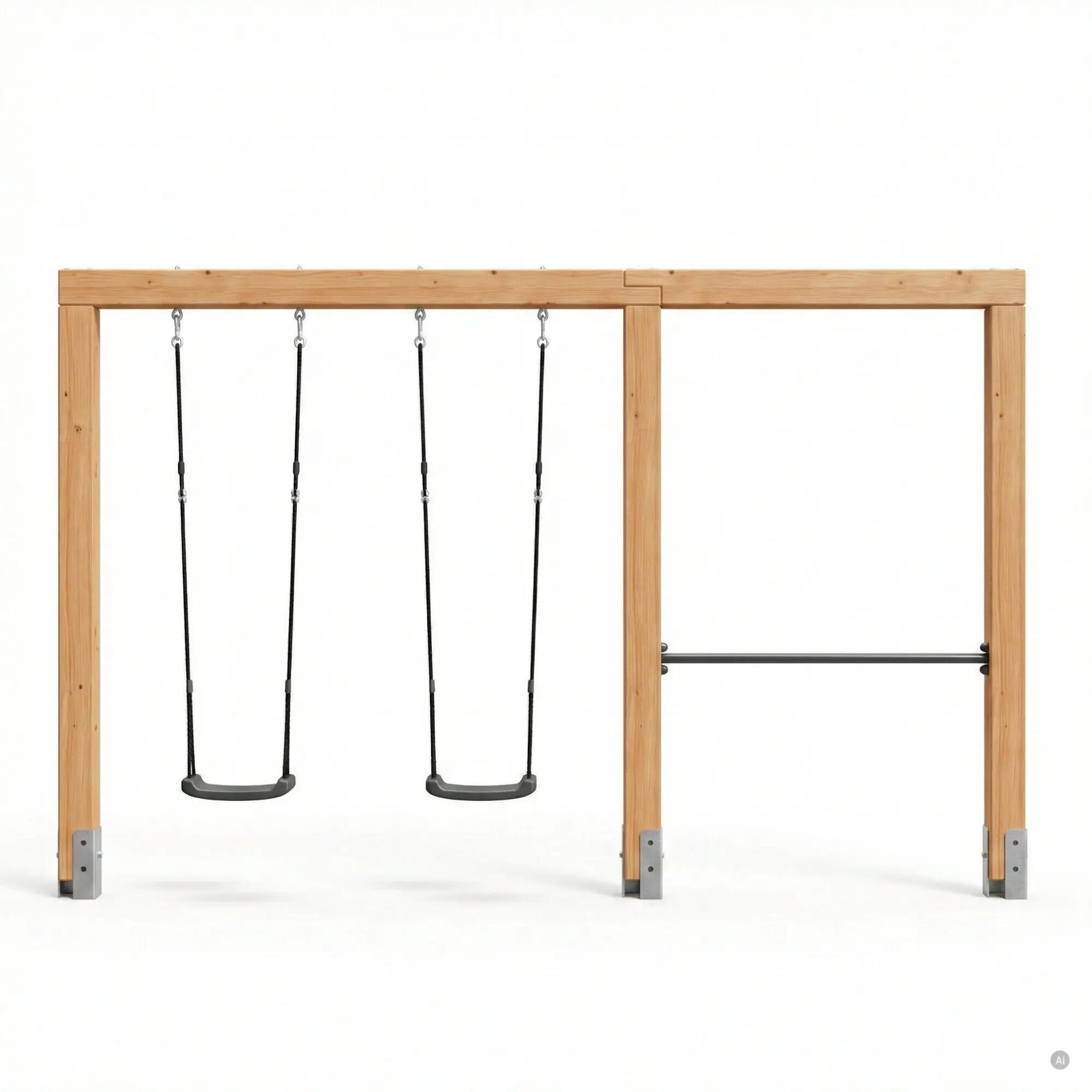 Linea Massiv 140 dubbele houten schommel met duikelrek 2/6