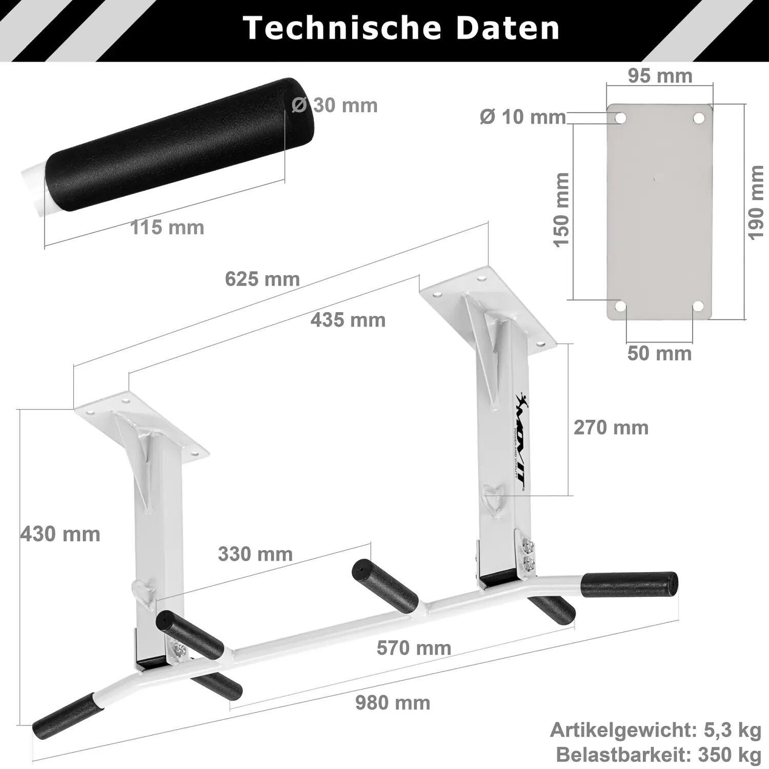 Klimmzugstange Deckenmontage Schwarz/Weiss 2/10