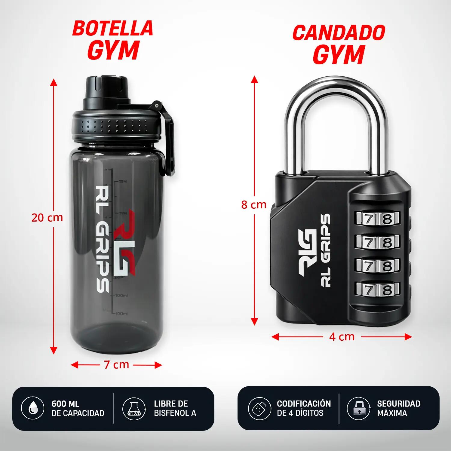 Kit Ginásio Completo com Garrafa 600 ml, Toalha, Cadeado e Mochila RL Grips 5/6
