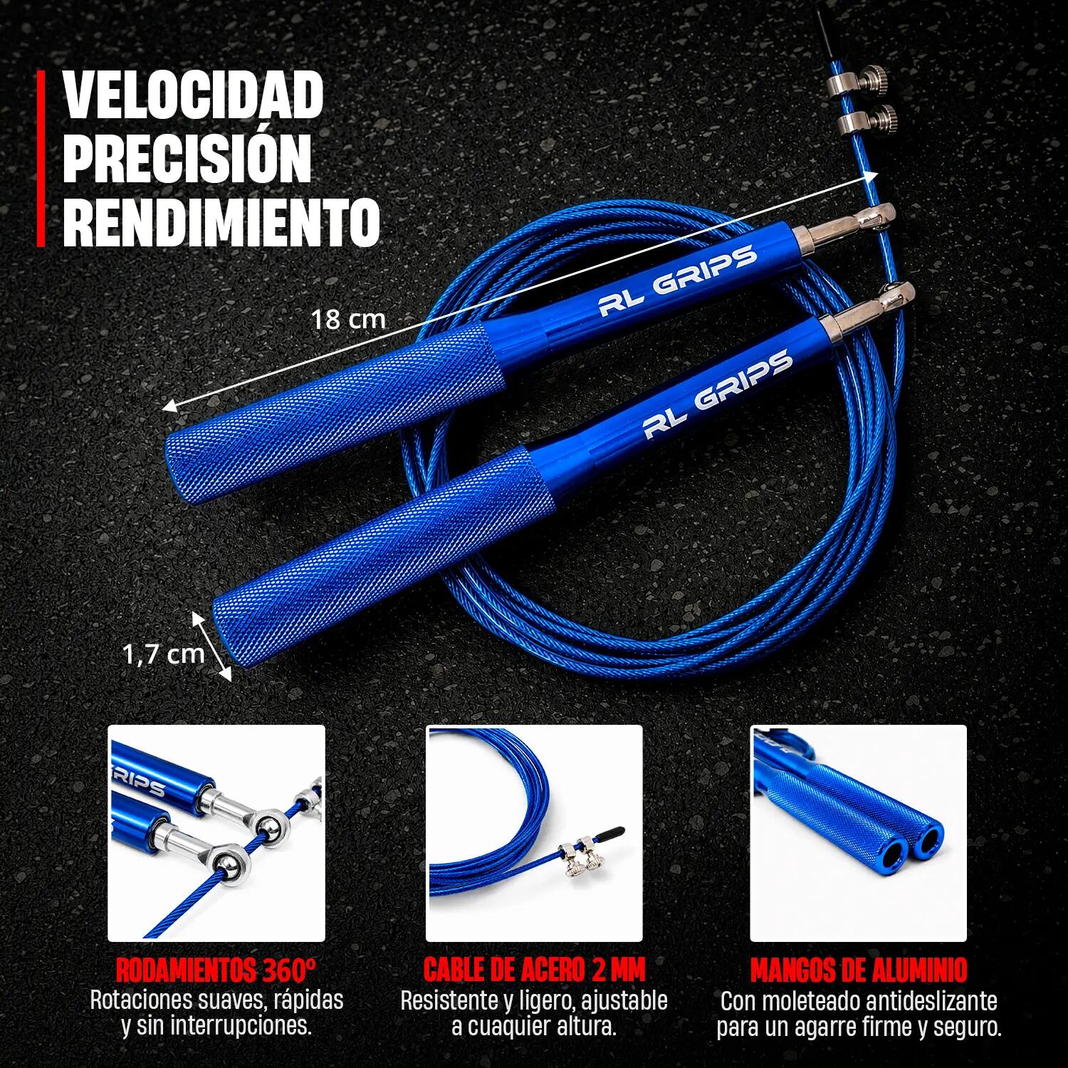 Profi Speed Rope Aluminium Springseil Crosstraining Fitness Gym RL Grips Blau 5/8