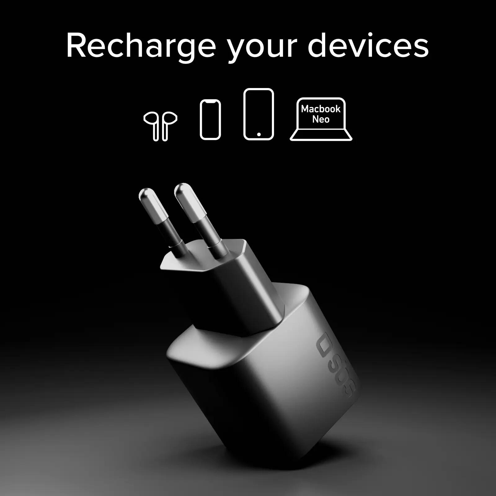Chargeur mural USB-C 20W GaN PD 3.0 format mini pour smartphones et tablettes 4/7