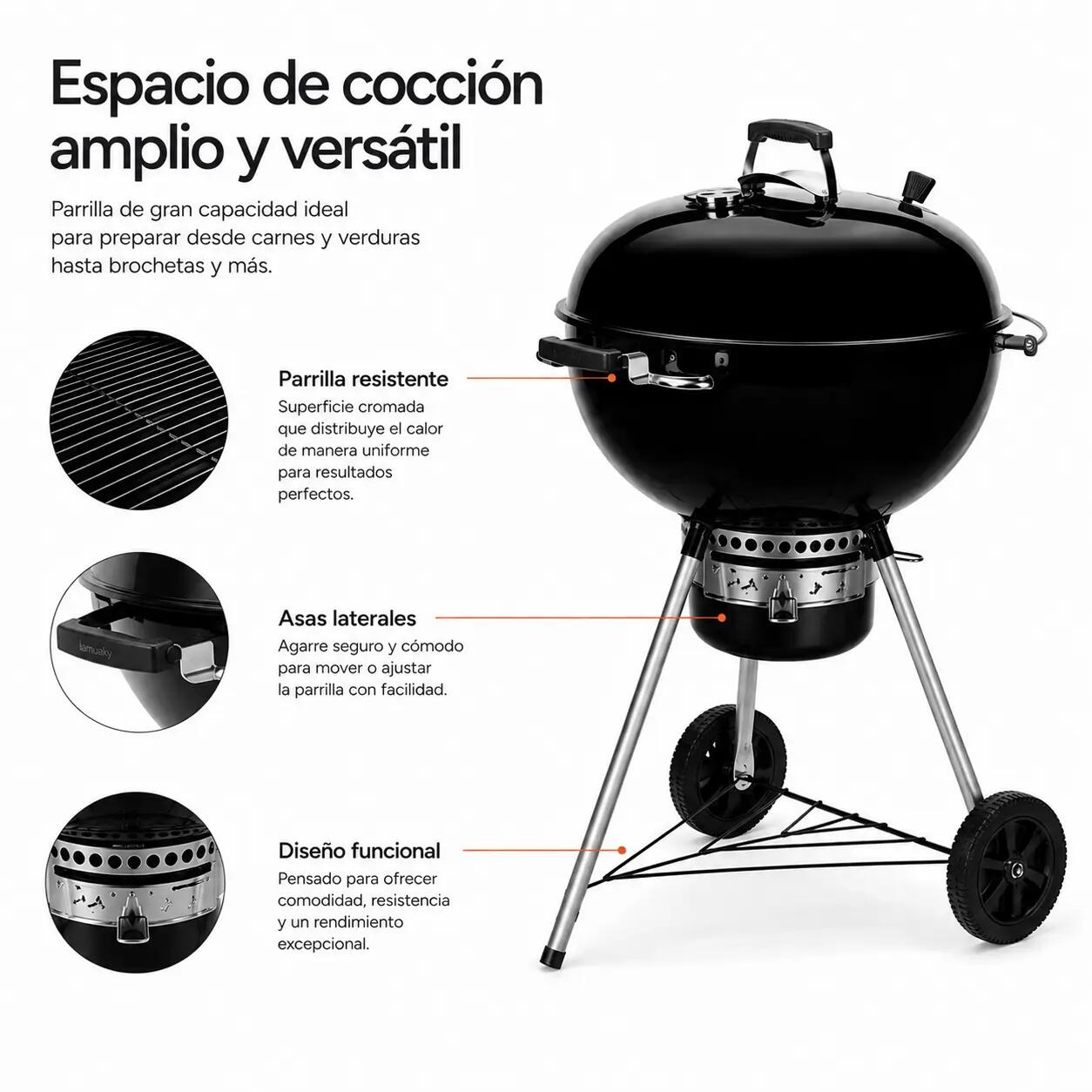 Barbecue portable au charbon rond avec couvercle 5/6