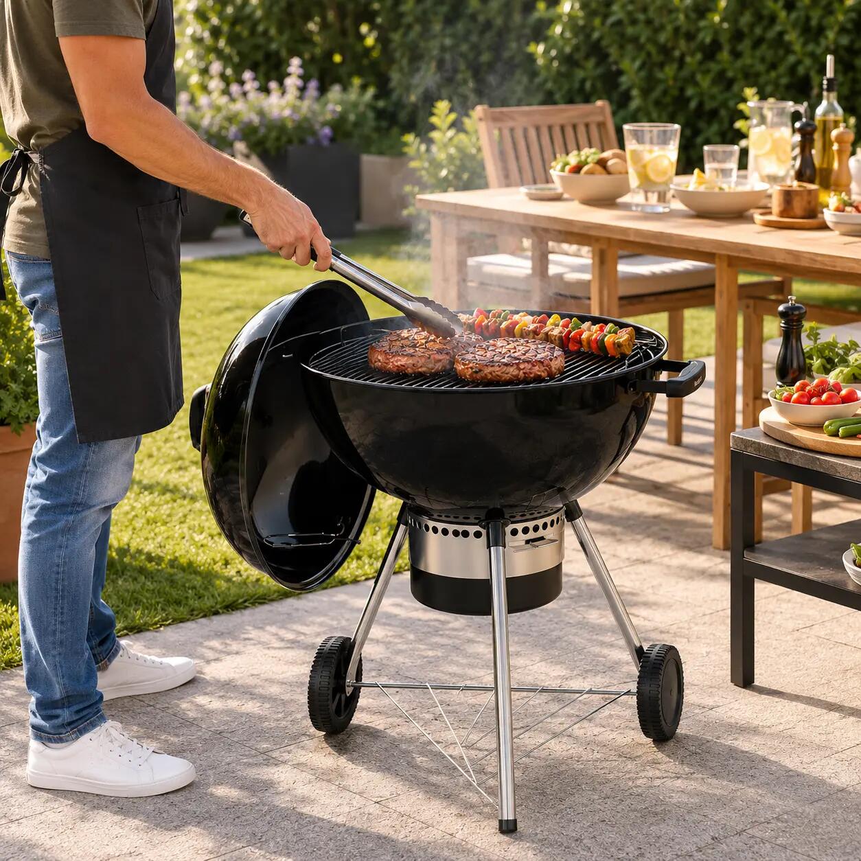 Barbecue portable au charbon rond avec couvercle 3/6
