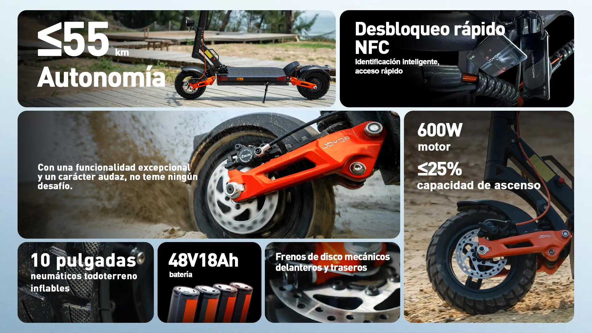 Patinete Eléctrico para Adultos JOYOR T6D 48V18Ah, Neumáticos 10", DGT 3/9