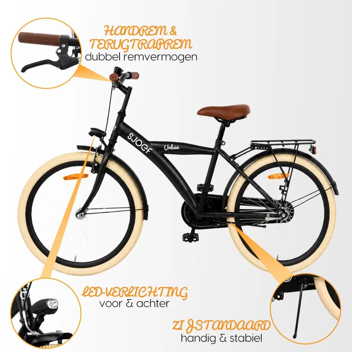 Urban Kinderfiets 24 inch - Jongensfiets 8-12 jaar - 85% afgemonteerd – Zwart 7/12