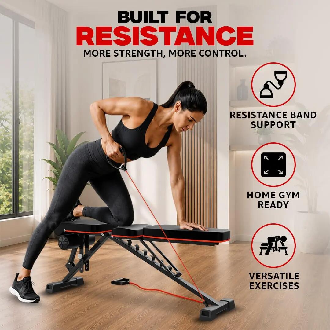 PowerMax Fitness PUB-96 Adjustable Weight Bench for Home Gym with Resistance band, Multi-Purpose Flat Incline Decline(FID) Bench -  5