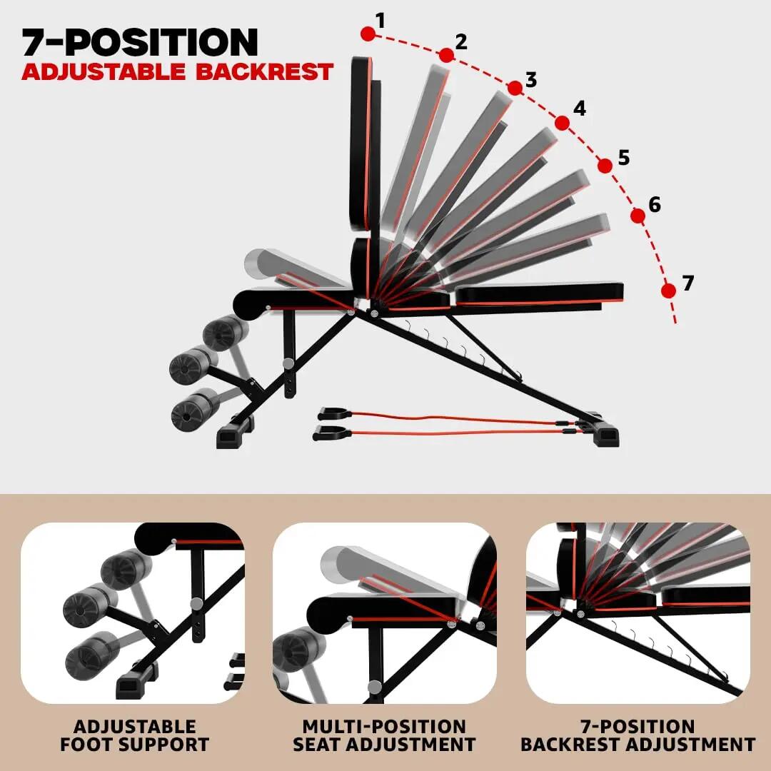 PowerMax Fitness PUB-96 Adjustable Weight Bench for Home Gym with Resistance band, Multi-Purpose Flat Incline Decline(FID) Bench -  4