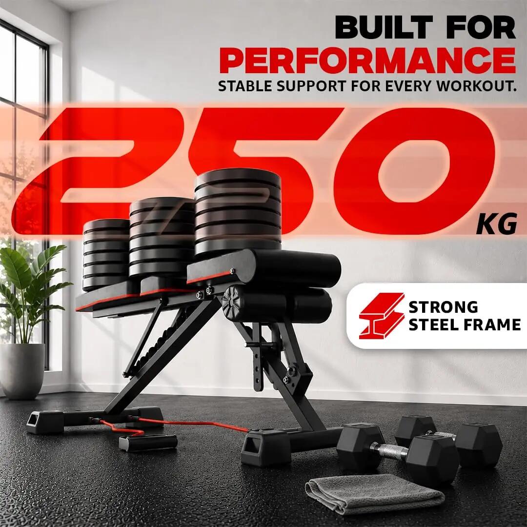 PowerMax Fitness PUB-96 Adjustable Weight Bench for Home Gym with Resistance band, Multi-Purpose Flat Incline Decline(FID) Bench -  3