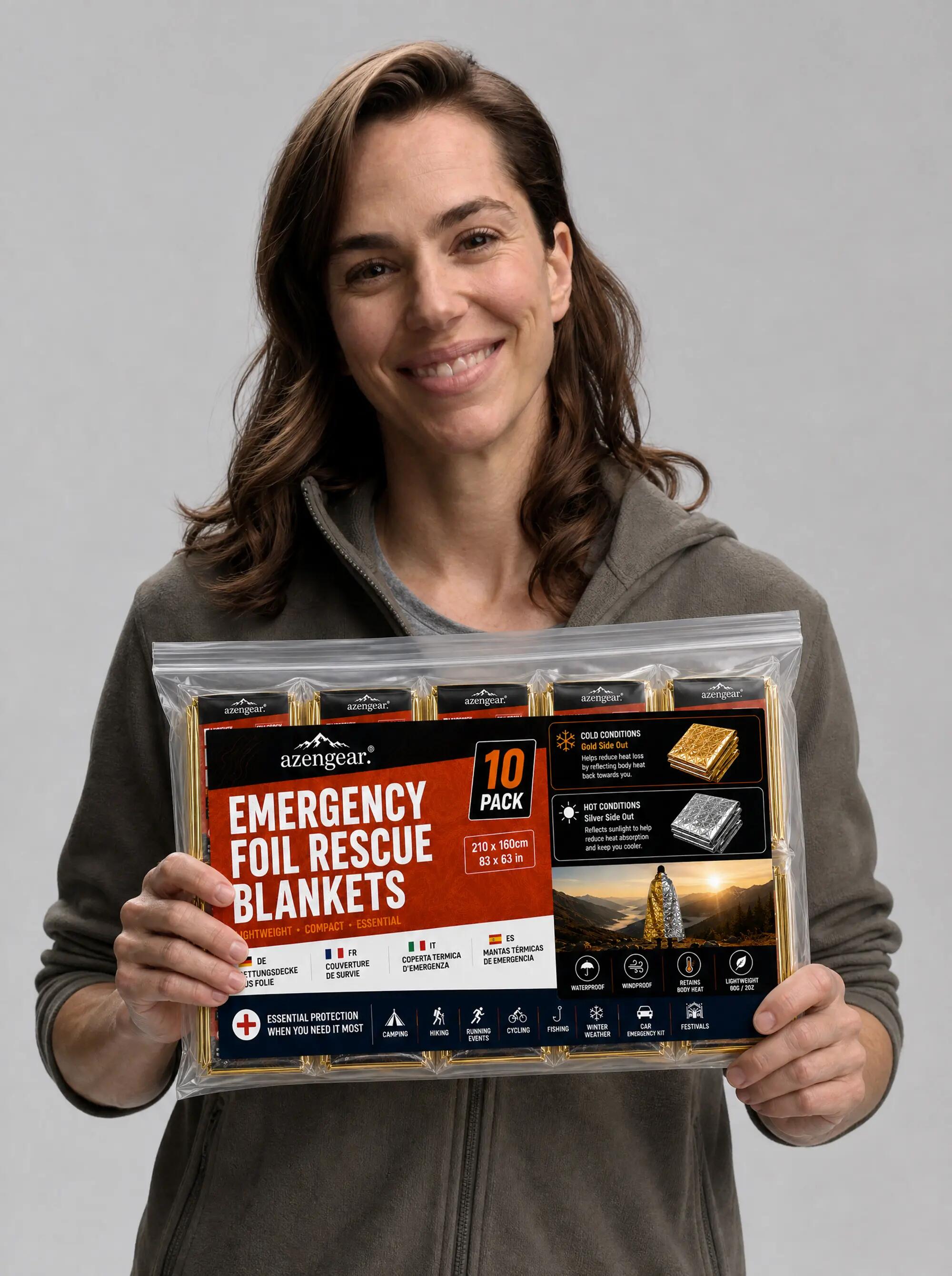 Emergency Rescue Foil Blankets (10 Pack), Thermal Mylar, Waterproof, First Aid 9/15