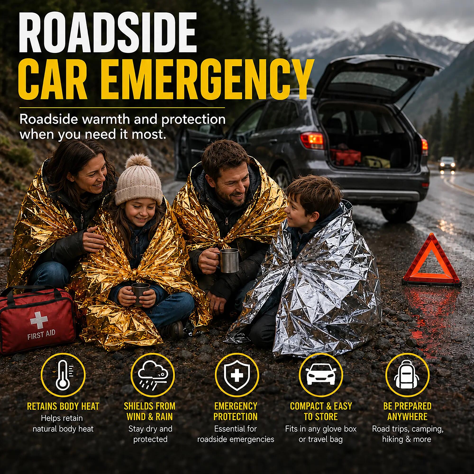 Emergency Rescue Foil Blankets (10 Pack), Thermal Mylar, Waterproof, First Aid 6/15